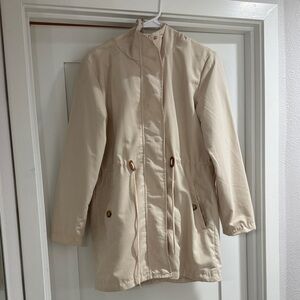 NAF NAF Cream Trench Coat with Hood Size Small Brand New